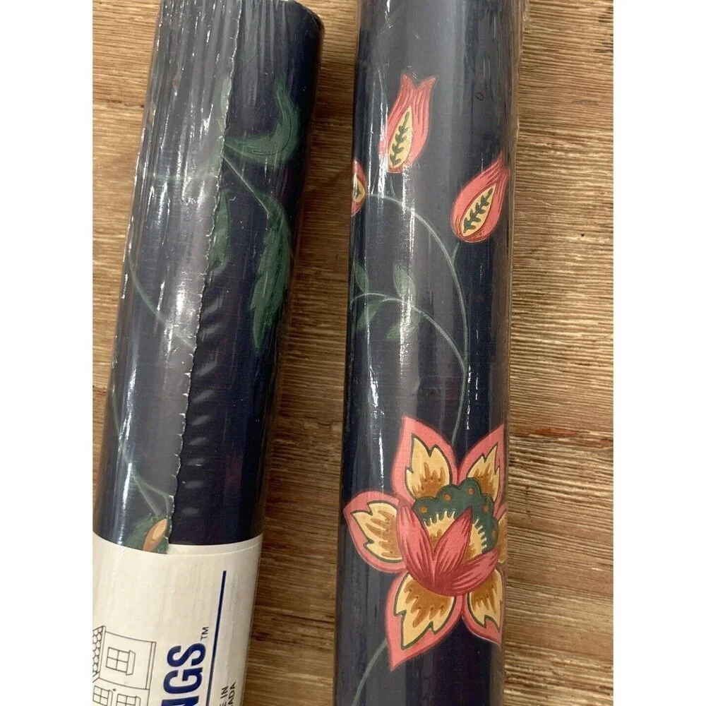 Vintage Borden Vinyl Wallpaper Blue Floral Cottage Core 2 Rolls  55.4 Sq Ft Each